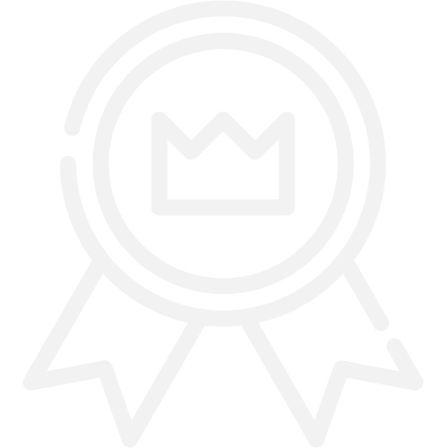 Black and white icon of a medal with a crown inside a circle, featuring two ribbons hanging from it.
