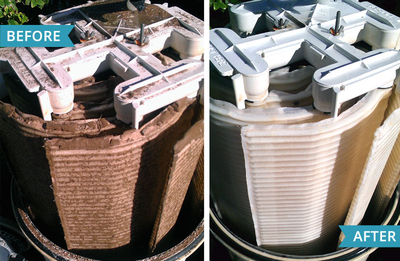 A before and after image of de filter clean