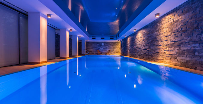 A beautiful pool inside a house